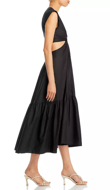 Jason Wu Waist Cutout Cuffed Sleeve V-Neck Satin Dress sz XS