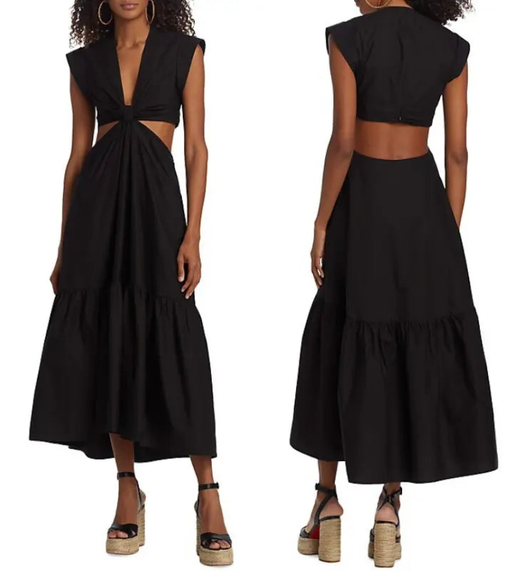 Jason Wu Waist Cutout Cuffed Sleeve V-Neck Satin Dress sz XS