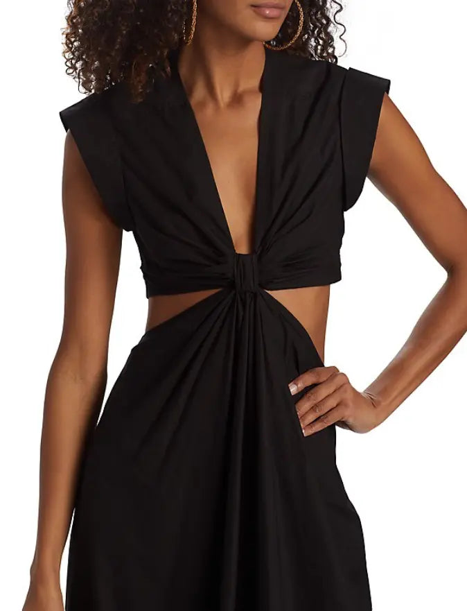 Jason Wu Waist Cutout Cuffed Sleeve V-Neck Satin Dress sz XS