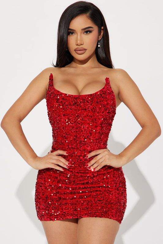 NWT! Fashion Nova Glamour Sequin Mini Dress - Red sz Lrg