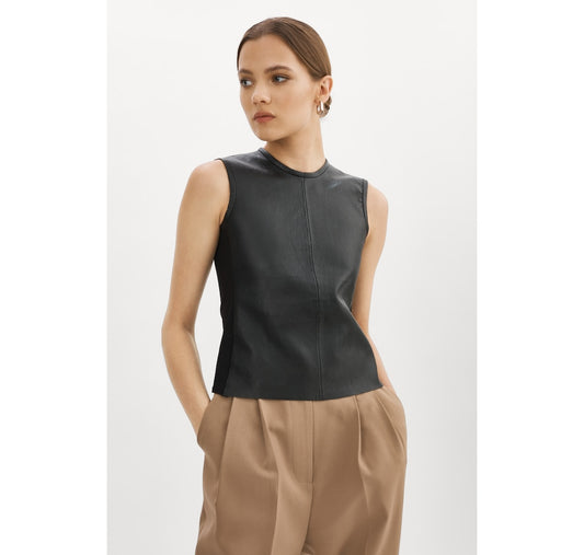 NWT! Lamarque Sofia Black Fitted Leather Shell Top sz S