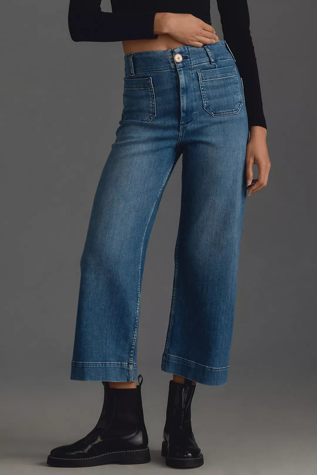 Maeve Anthropologie The Colette Cropped High-Rise Wide-Leg Jeans sz 25 (fits 25/26)