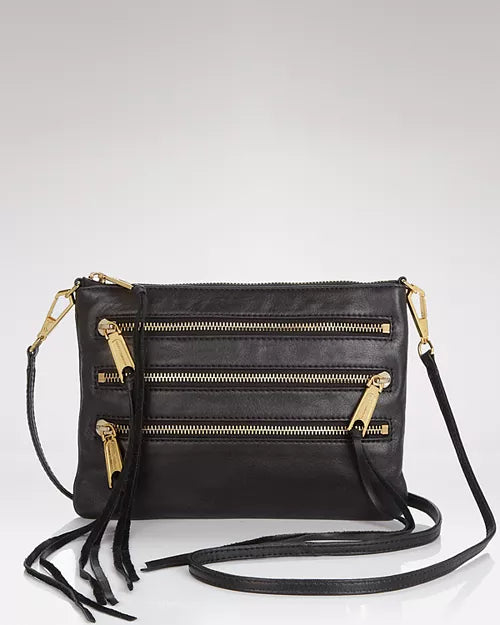 Rebecca Minkoff Three-Zip Rocker Crossbody Bag with removable strap and fringe