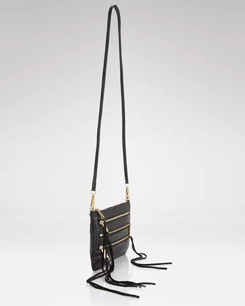 Rebecca Minkoff Three-Zip Rocker Crossbody Bag with removable strap and fringe