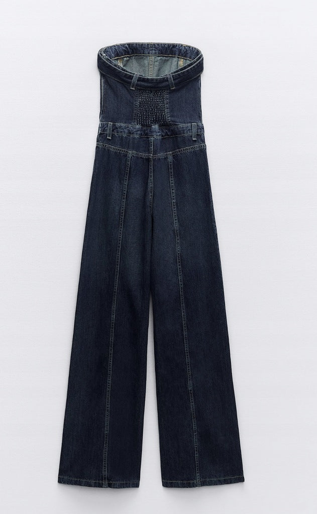 NWT! Zara strapless denim wide leg jumpsuit size XL.