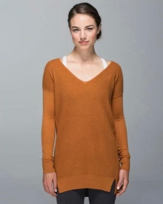 Lululemon ‘The Sweater Life’ V-Neck Bamboo / Cashmere in Heathered Spicy Pumpkin sz 4-6