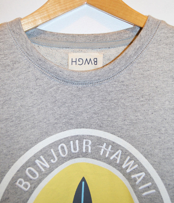 BWGH "Bonjour Hawaii" Vintage terry Sweatshirt in Light Grey sz M.