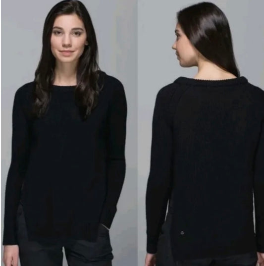 Lululemon Yin To You Sweater Knit Pullover Black Merino Wool Long Sleeve sz 4-6