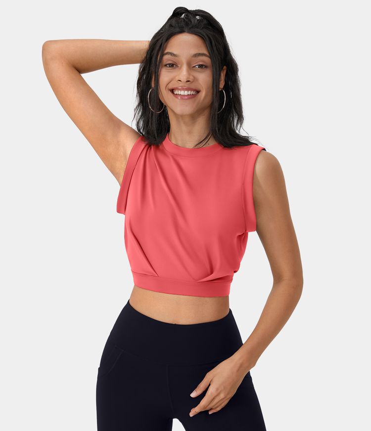 NWT! Halara Crew Neck Sleeveless Cropped Yoga Tank Top sz S