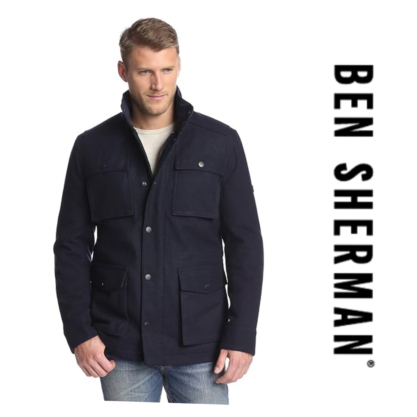 Ben Sherman navy Four-Pocket Melton Field Jacket sz M