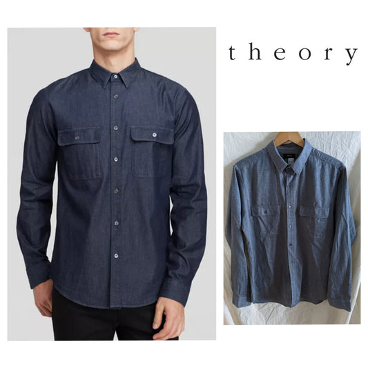 Theory Barham  Button-Down Shirt - Slim Fit light wash chambray sz Lrg