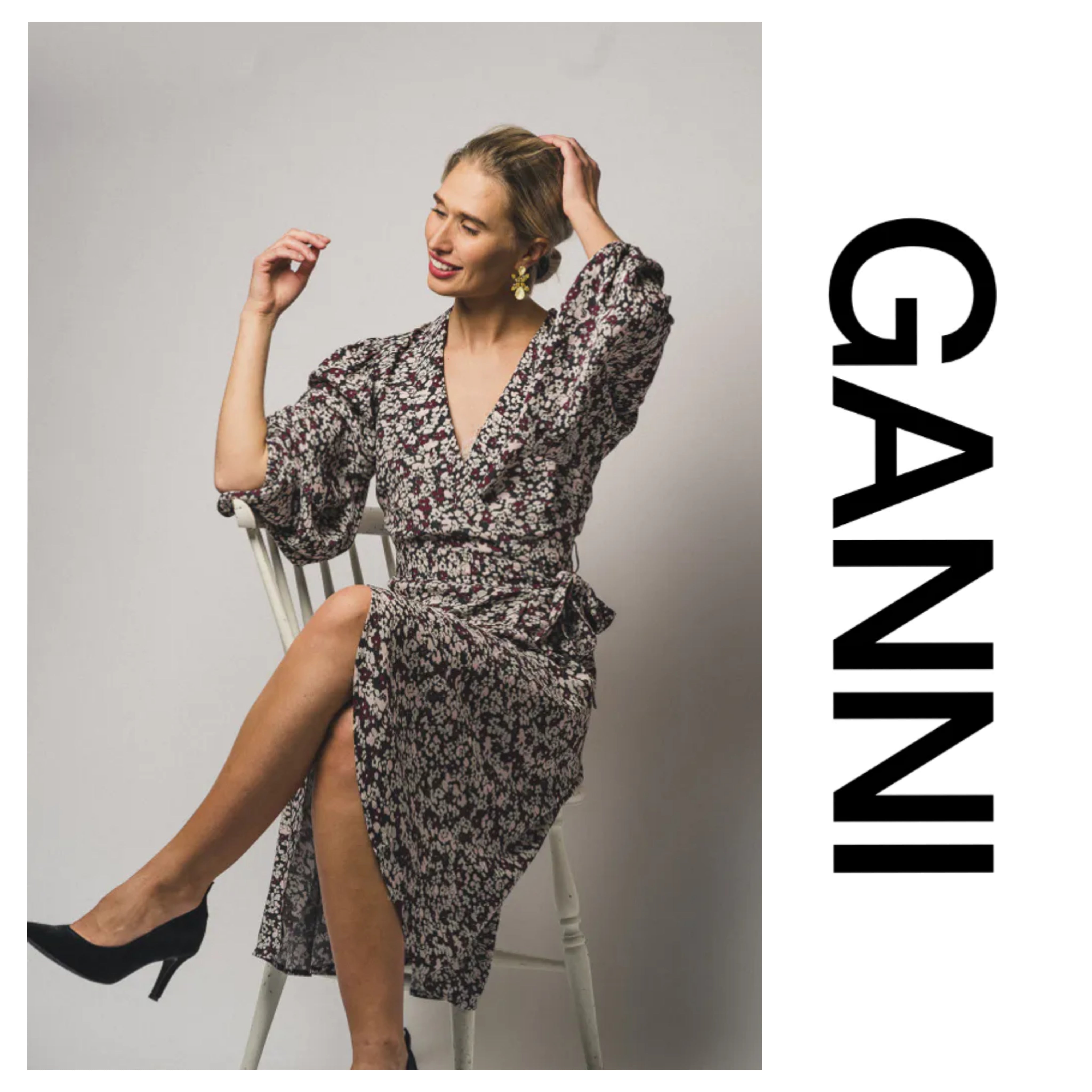 Ganni floral crepe dress hotsell