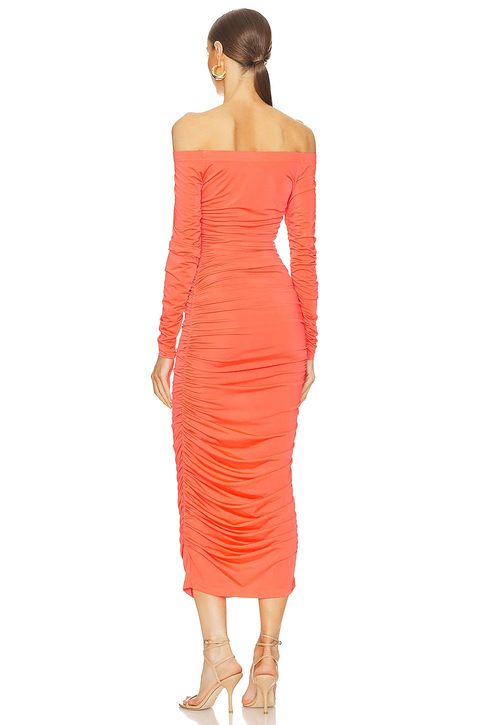 L'AGENCE Kamali Ruched Off Shoulder Dress in Neon Orange sz M