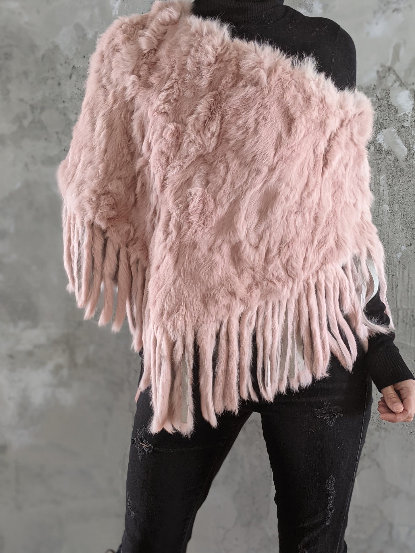 Blanc Noir rabbit fur cape. One size.