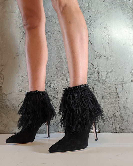 Jessica Simpson genuine suede boots with feather detail. Sz 8.5.