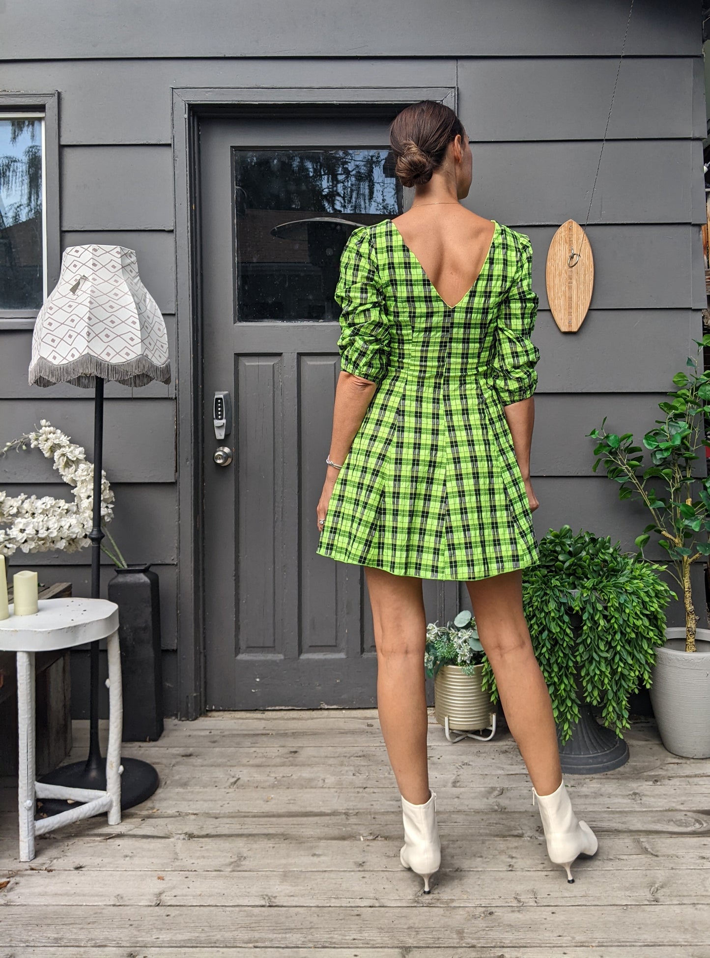 Cider Neon Green Plaid Dress sz S.