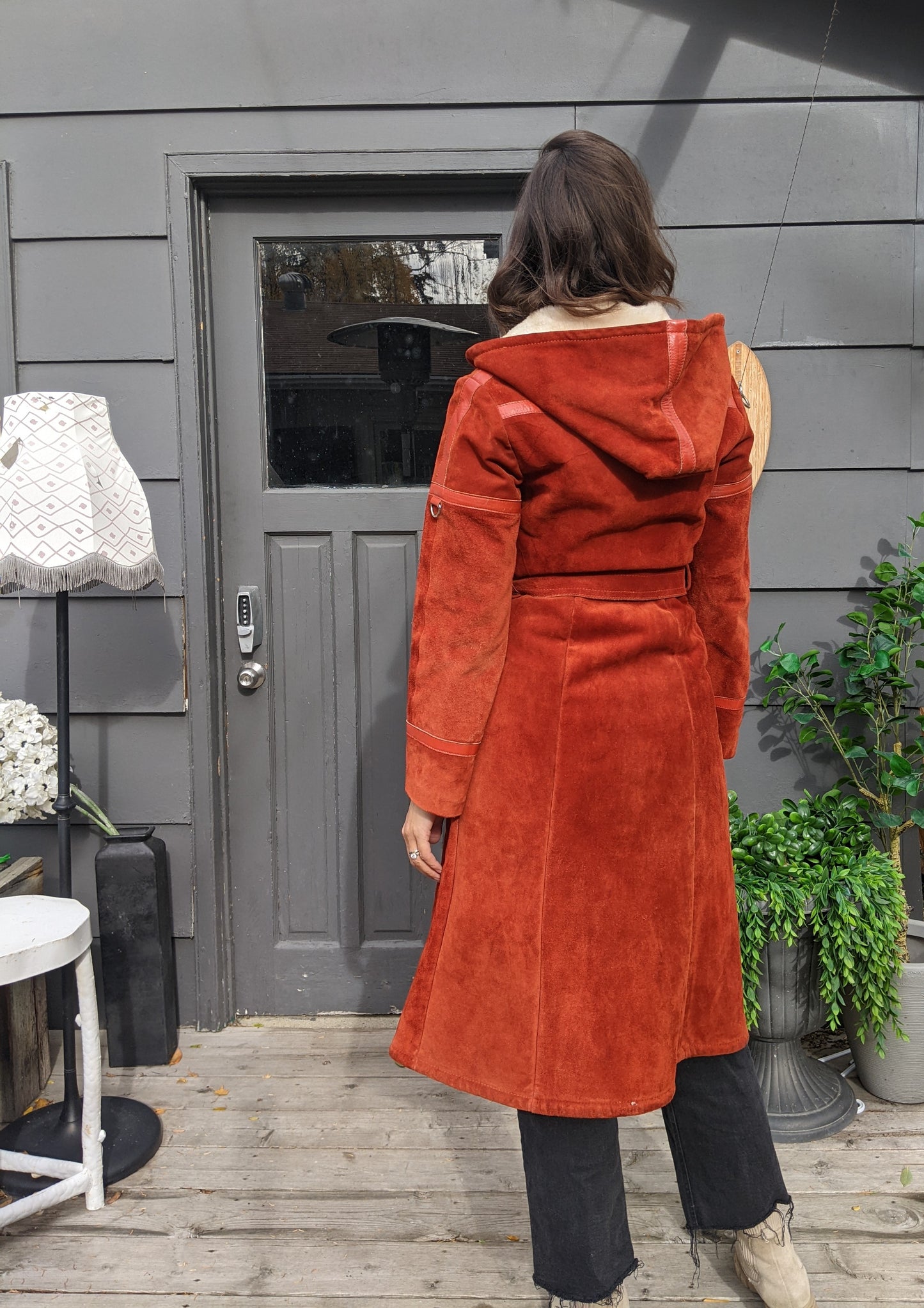 Vintage genuine suede hooded jacket with leather trim. Fits like sz 2.