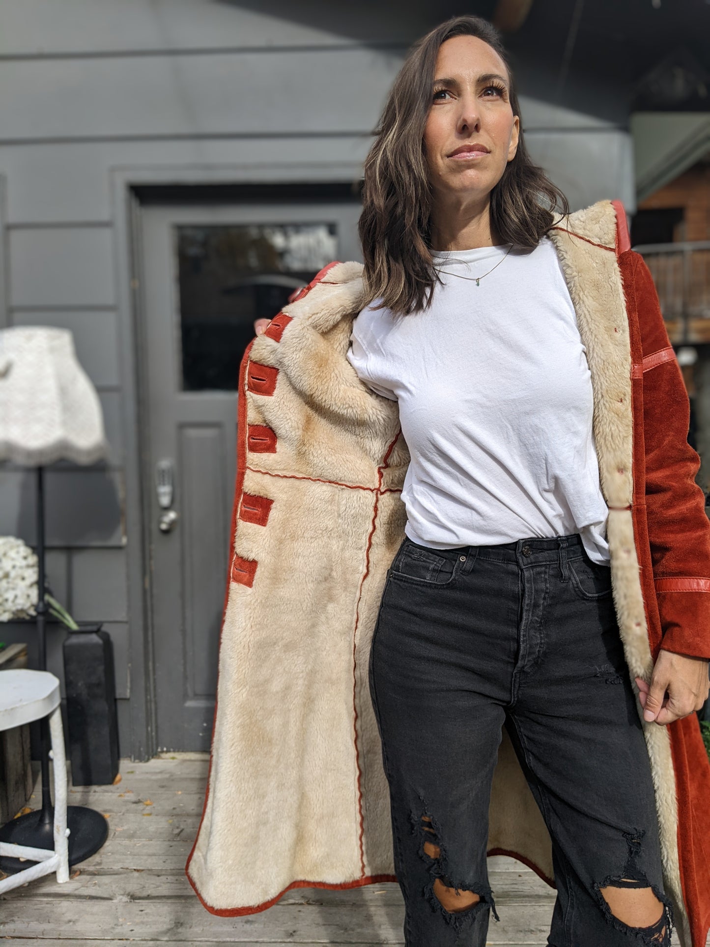 Vintage genuine suede hooded jacket with leather trim. Fits like sz 2.