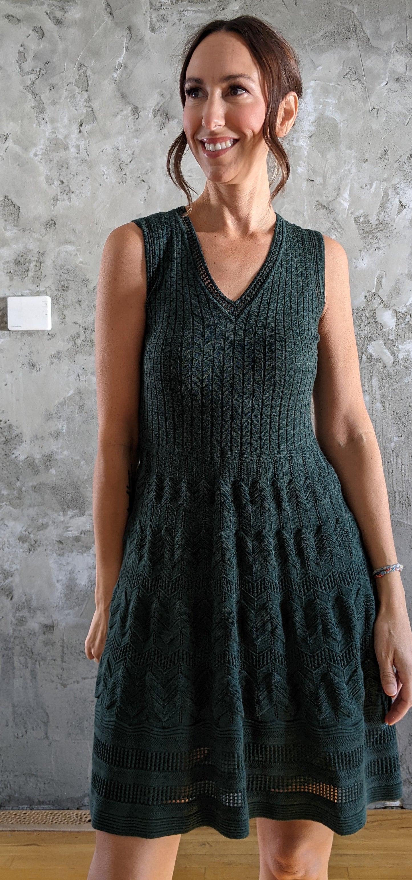 Missoni dark green pointelle knit dress sz 40