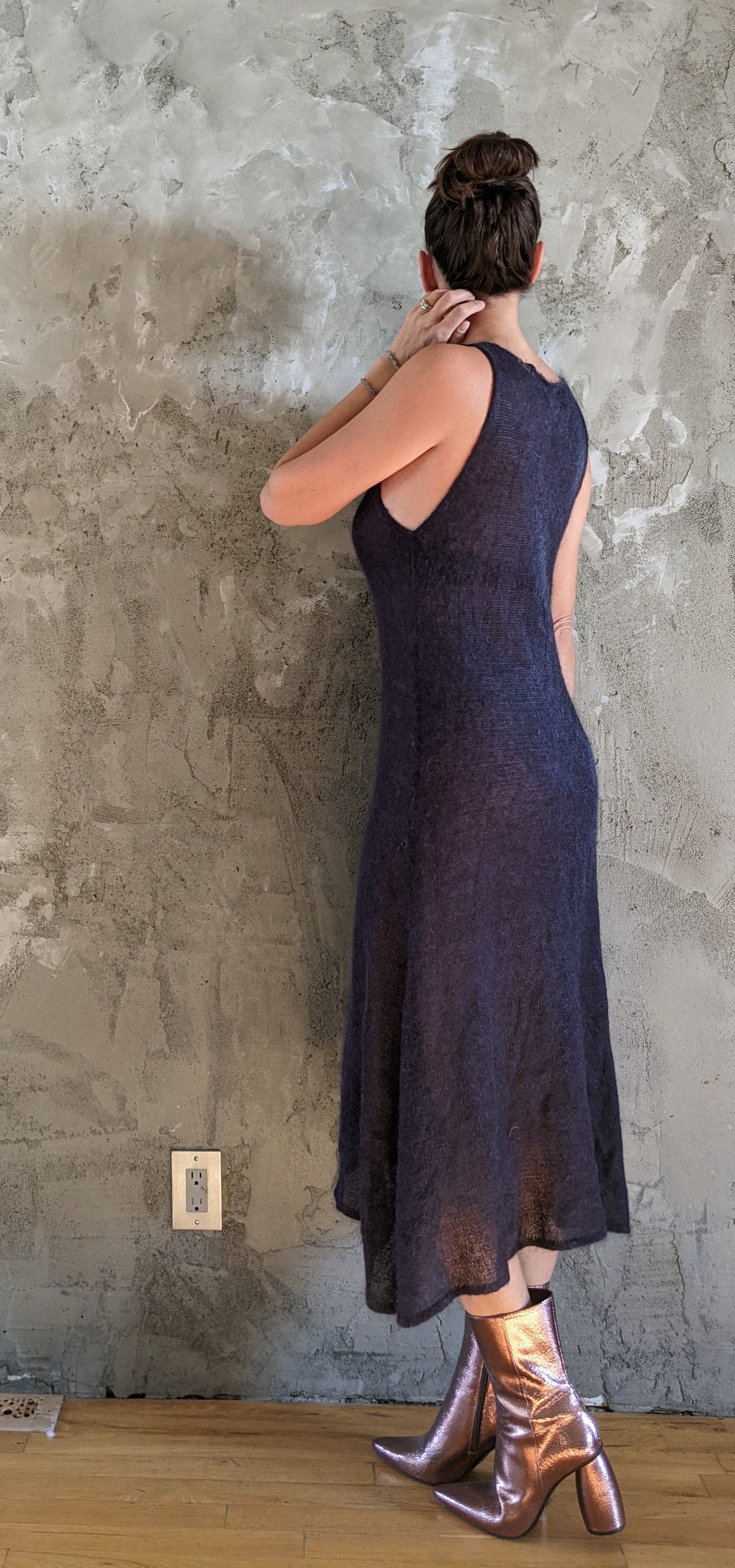 Sarah Pacini navy sheer knit dress. Fits XS-M