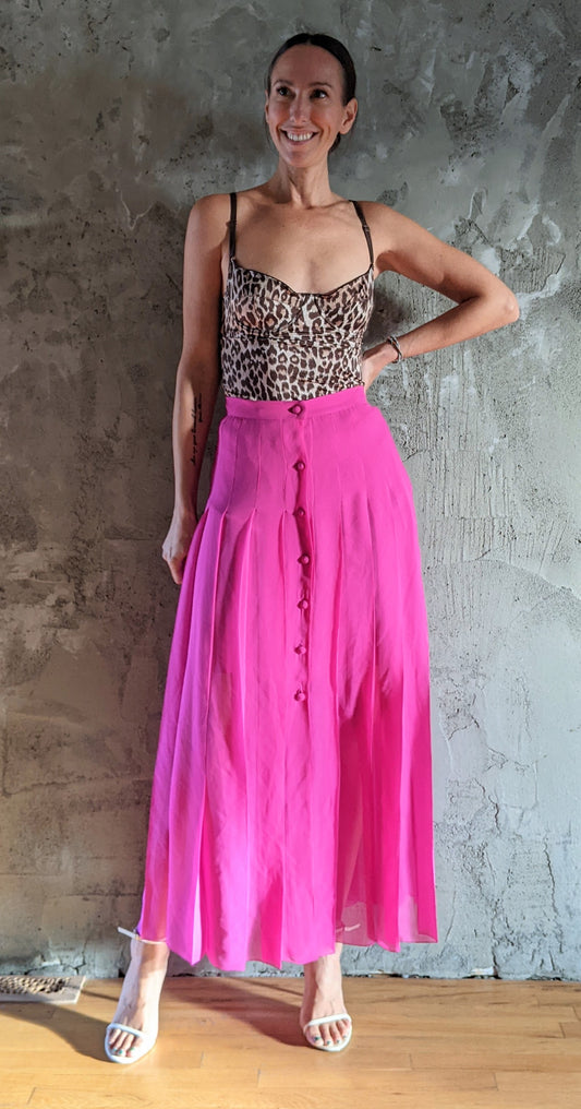 Vintage pink silk pleated midi skirt sz 4.