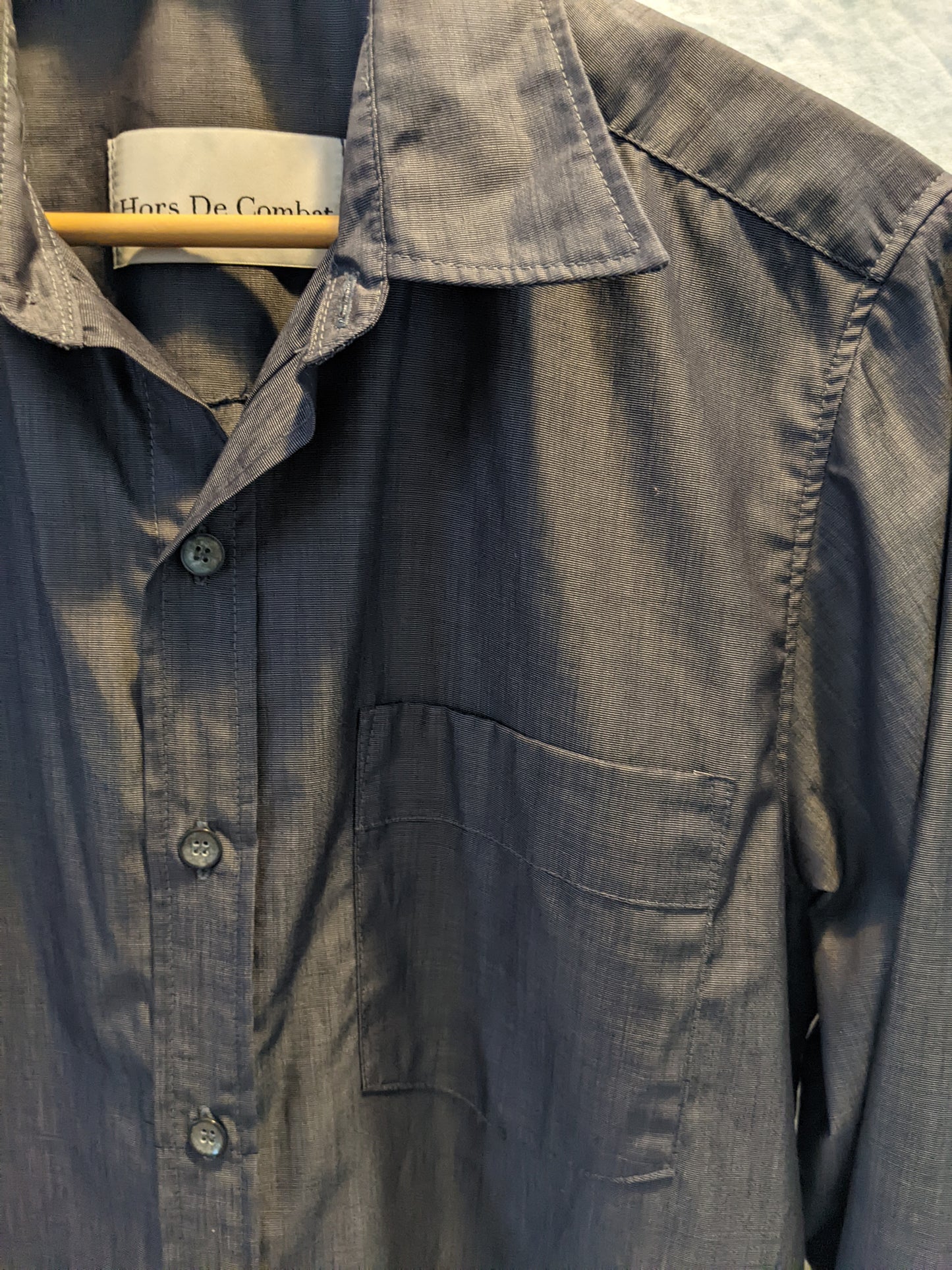 Hors de Combat chambray 100% cotton button up sz Lrg.