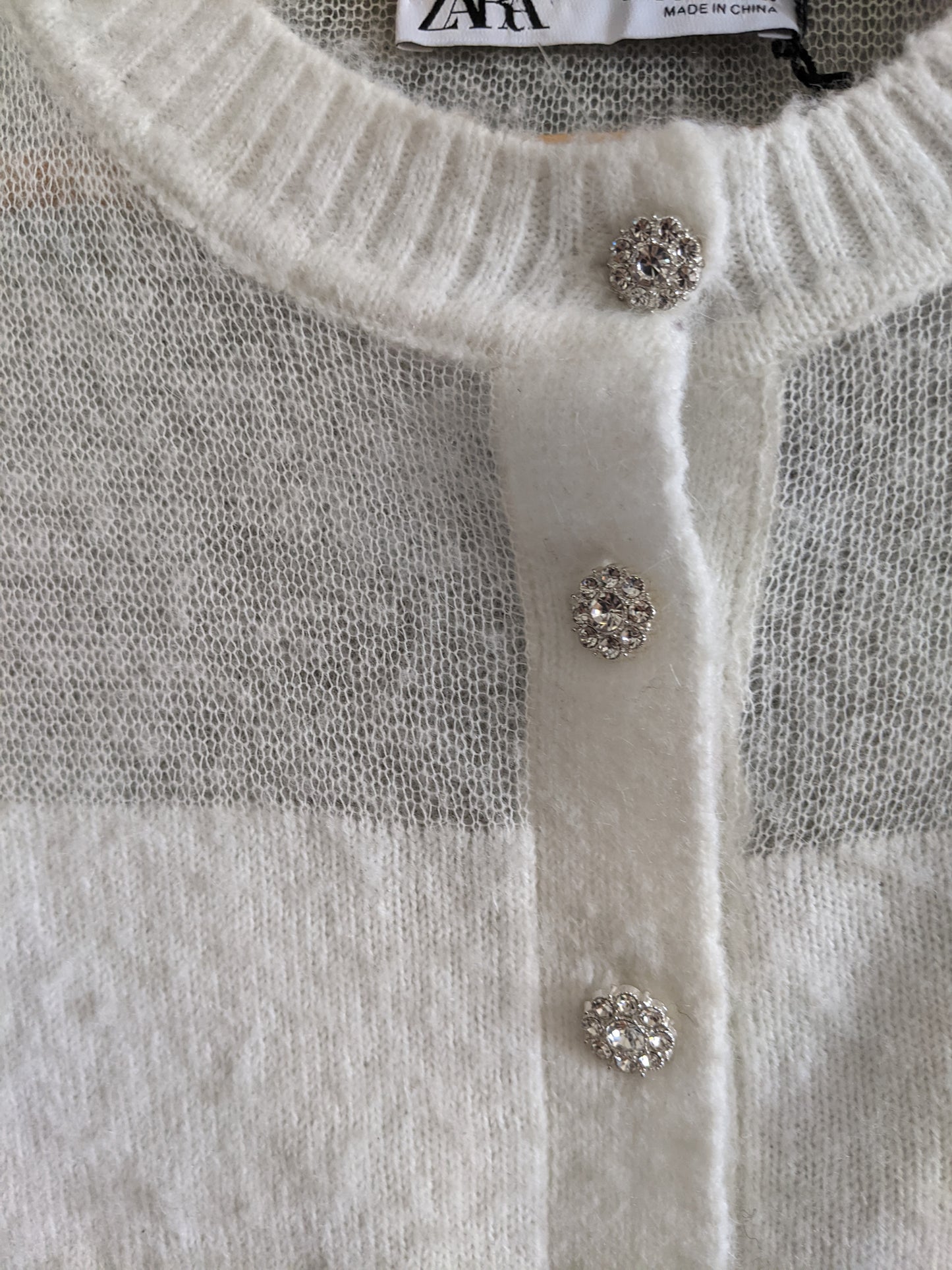 NWOT! Zara fuzzy sweater with jewel buttons sz Lrg