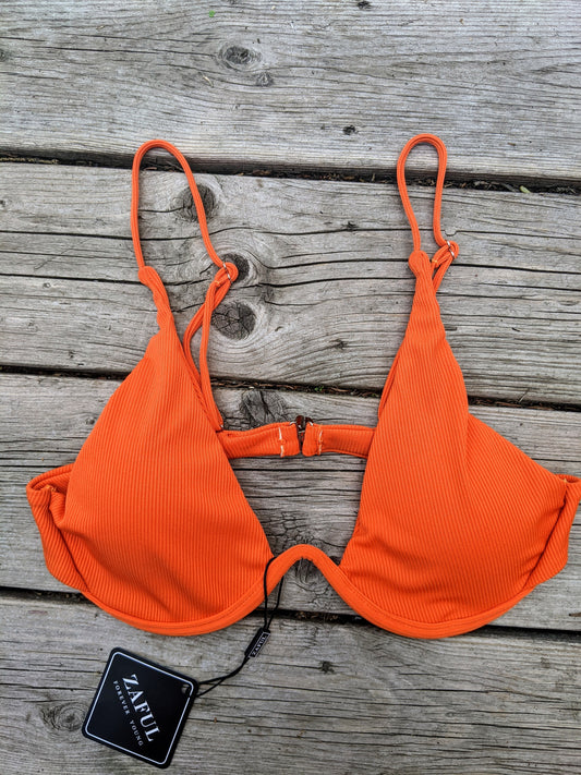 NWT! ZAFUL Underwire Ribbed Bikini Bra - orange sz M