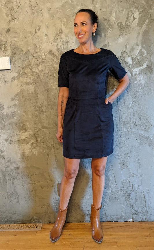 NWT! Mado et les autres blue faux suede dress. Fits S/M