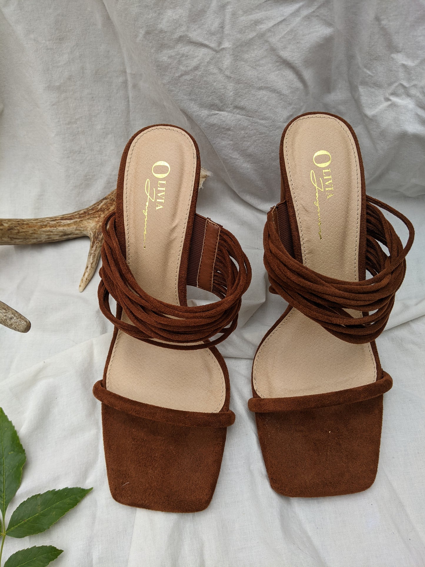 Faux suede heels sandals sz 10