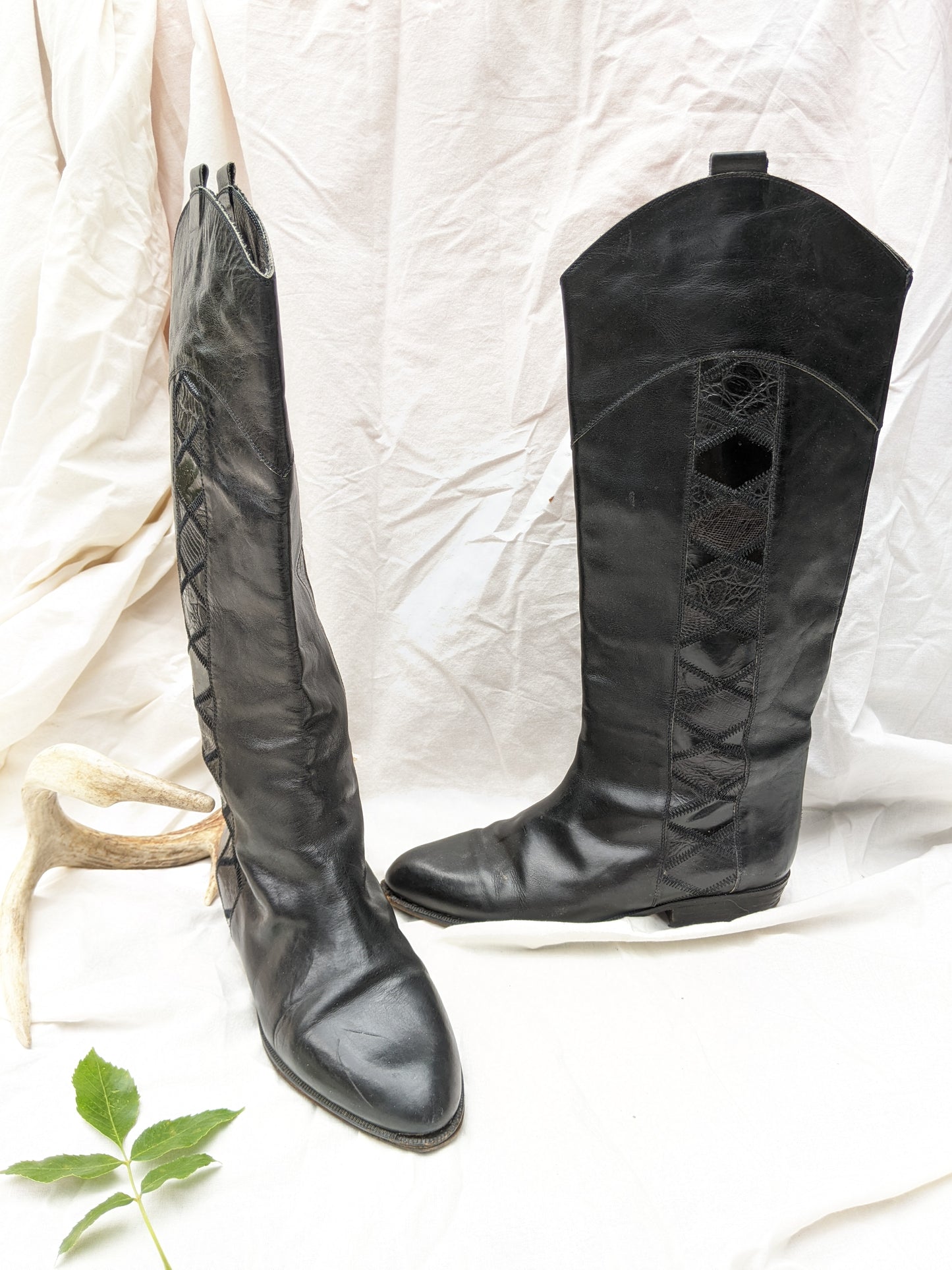 Arnold Churgin tall leather boots with mosaic sides sz 37