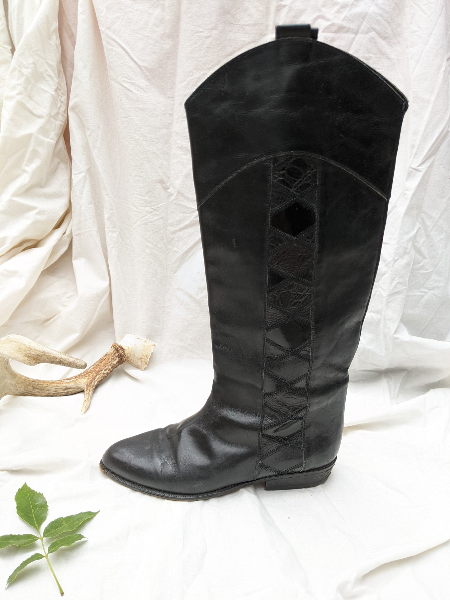 Arnold Churgin tall leather boots with mosaic sides sz 37