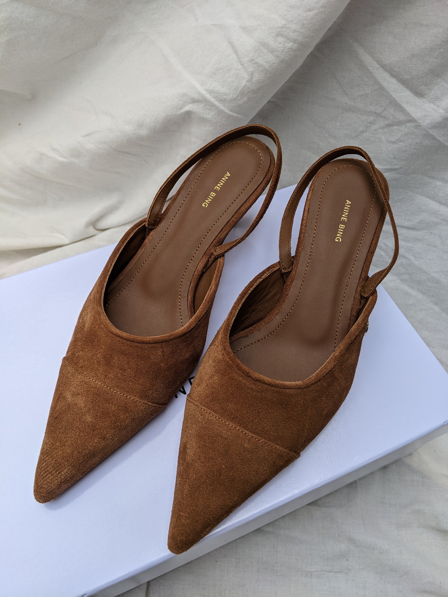 Brand new!! ANINE BING Willa Slingback Heels in Toffee Suede sz 36