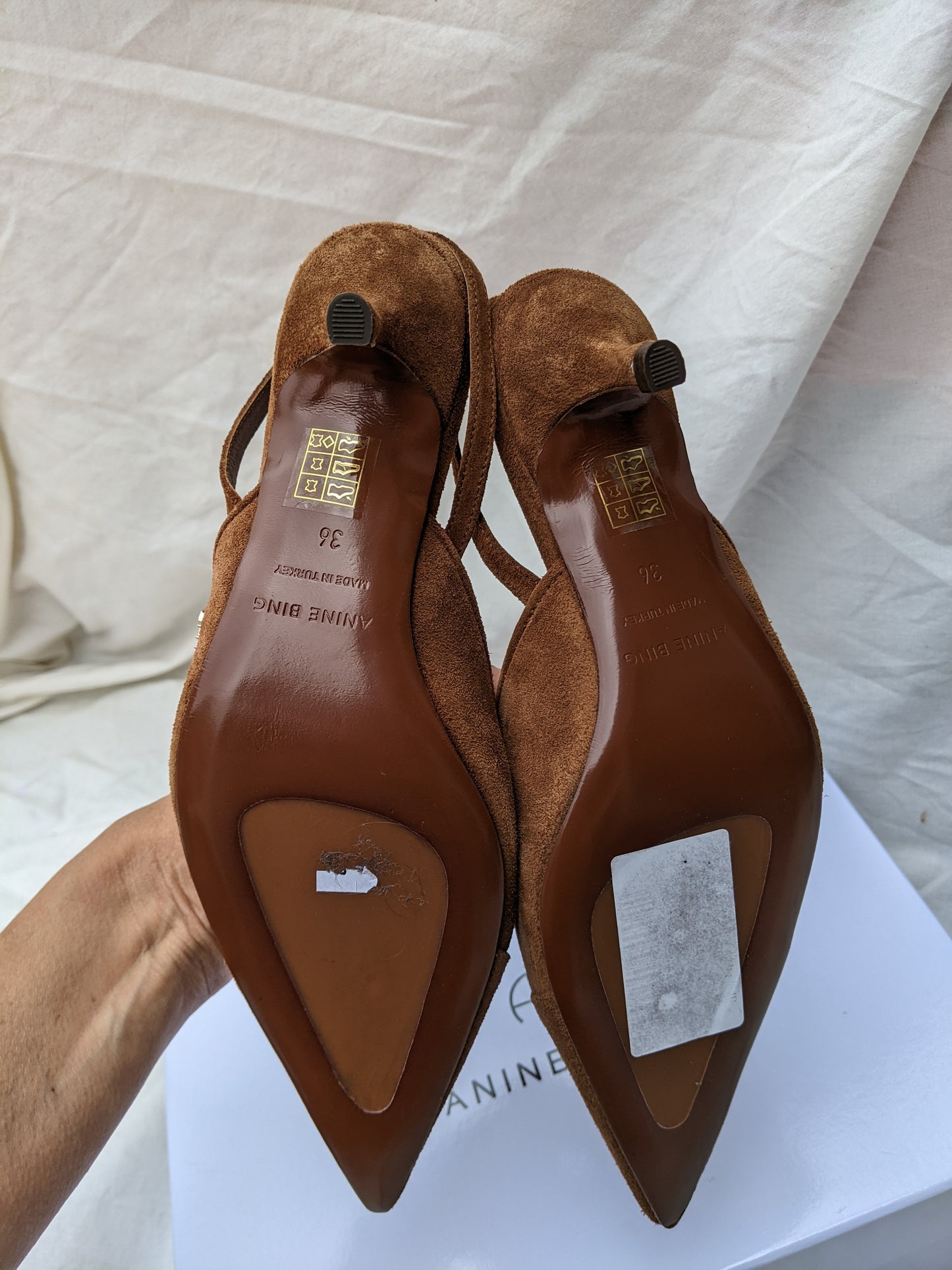 Brand new!! ANINE BING Willa Slingback Heels in Toffee Suede sz 36