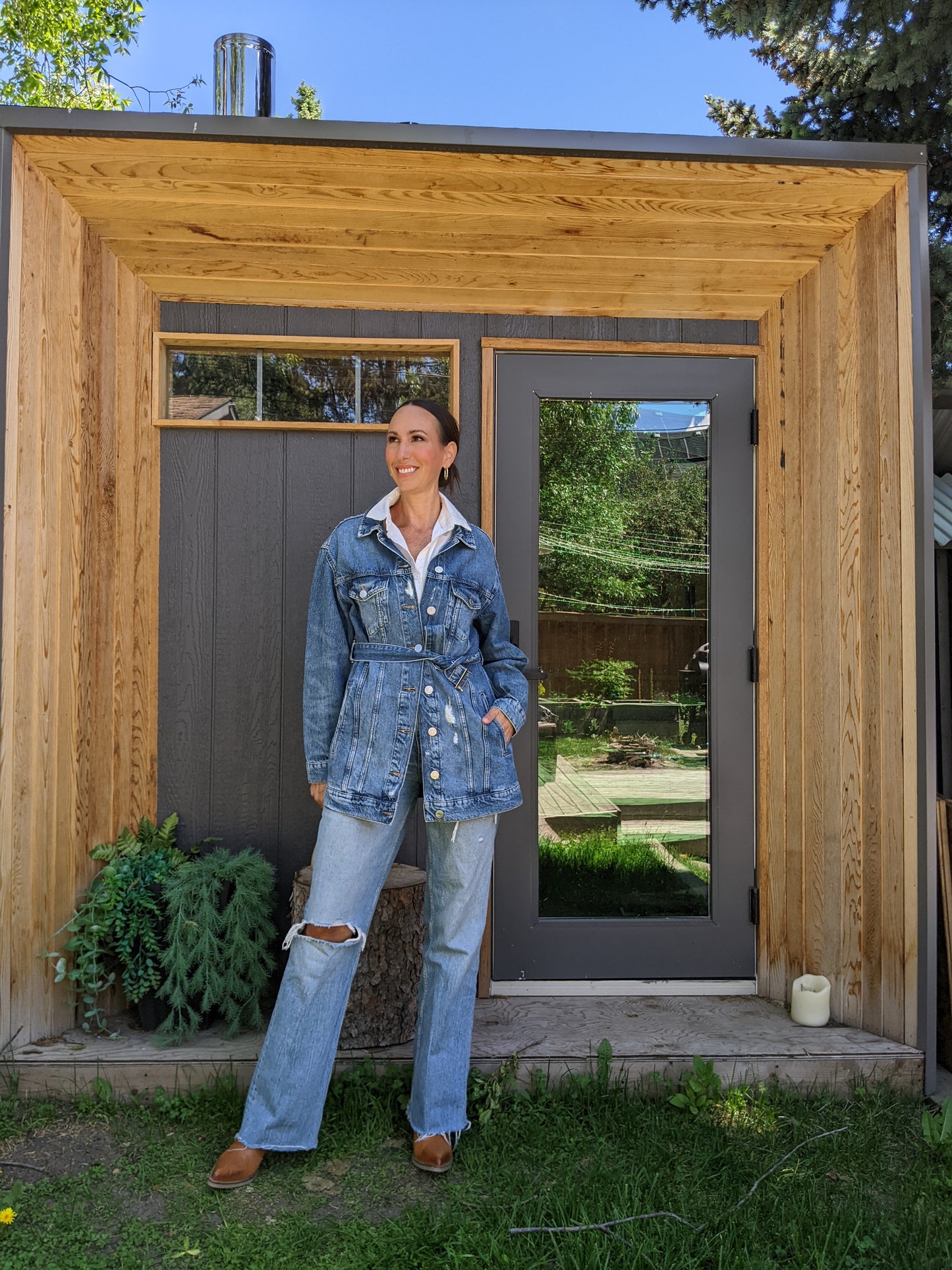 Garage "Belted Denim Boyfriend Jacket" sz M