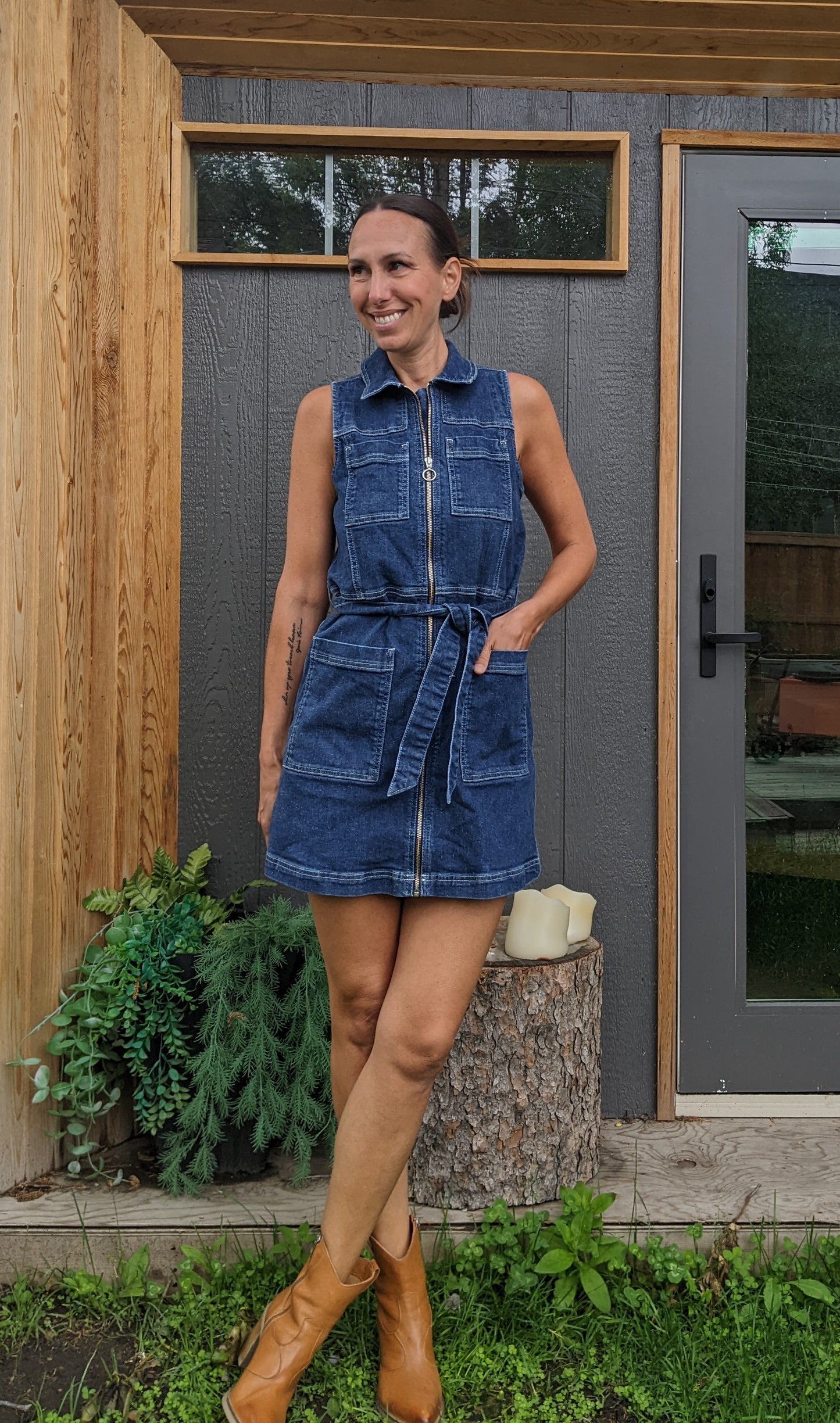 Top Shop denim zip front cargo dress sz 6