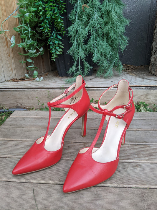 Nine West Tayley red leather heels sz 9