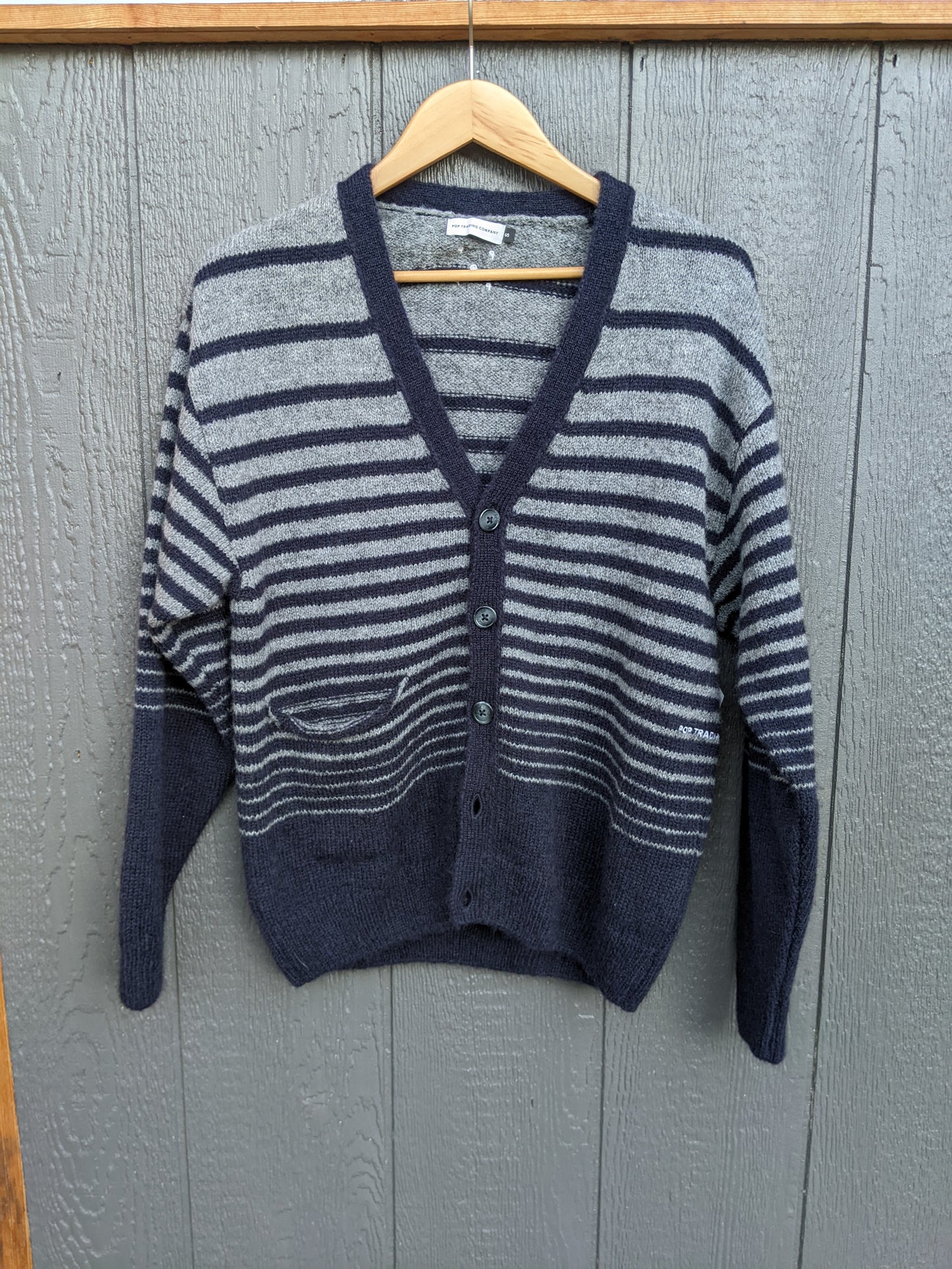 Pop Trading Company Knitted navy and grey Cardigan sz S