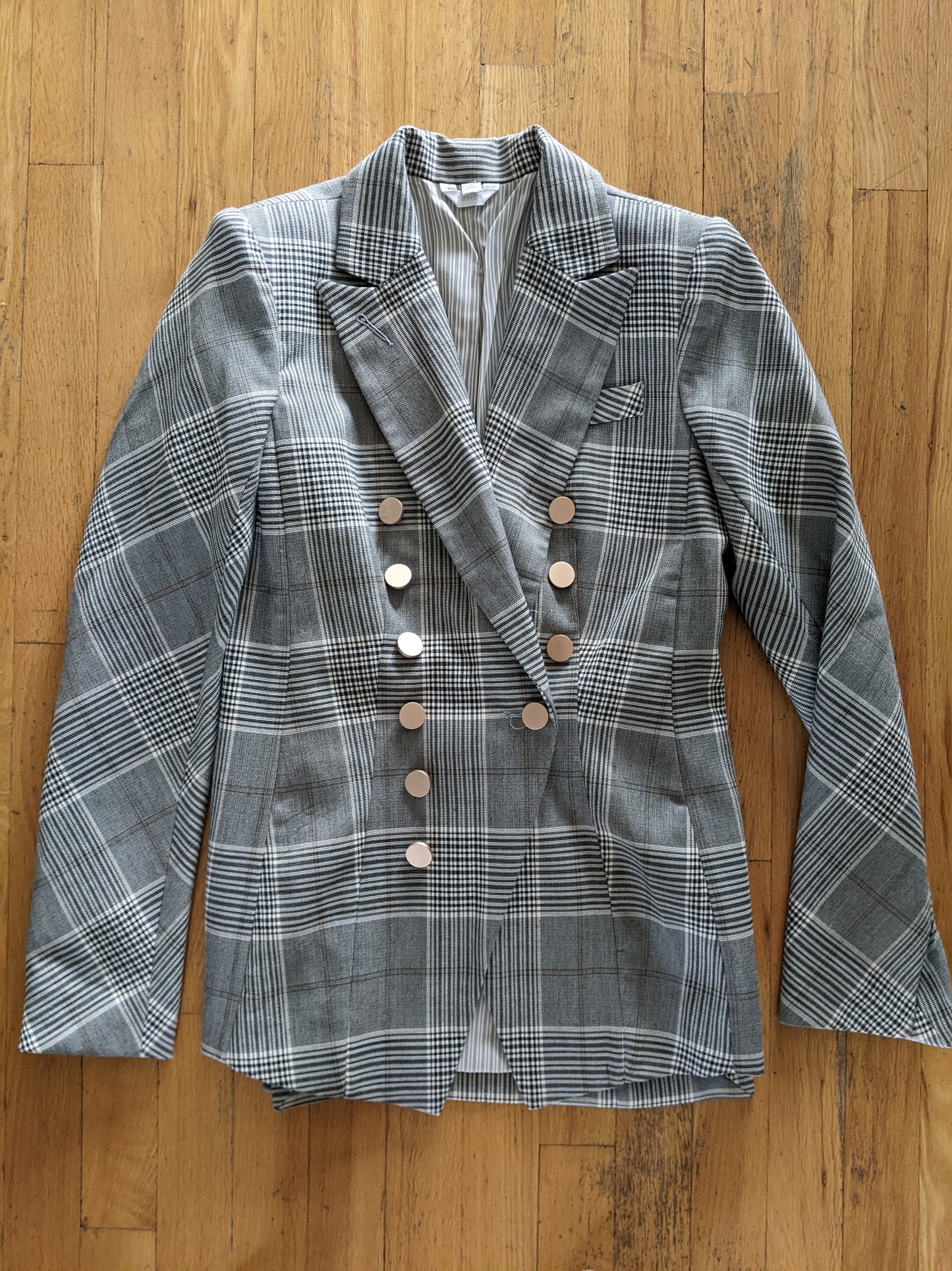 Sosken Studios Hero grey plaid double breasted blazer sz S