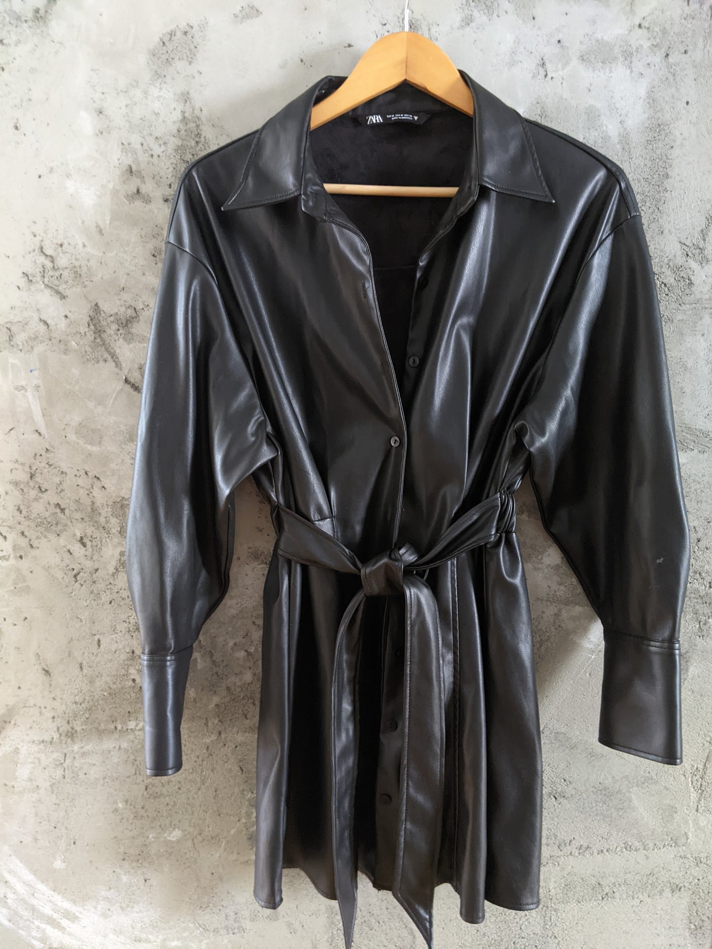 Zara faux leather belted shirt dress sz M.