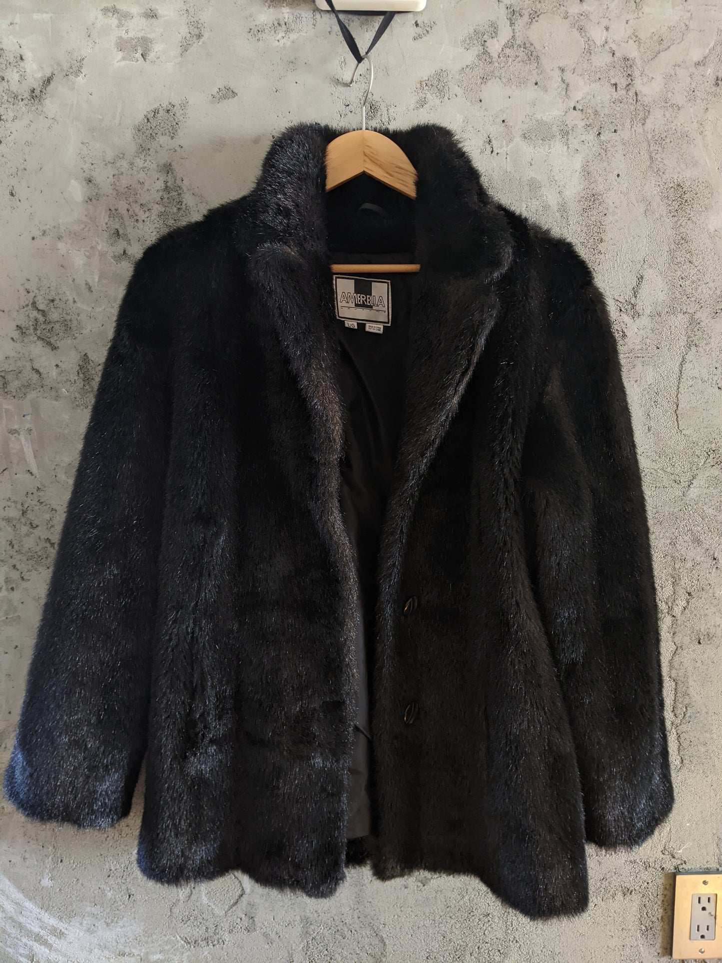 Amerella Couture black faux fur jacket sz Lrg.