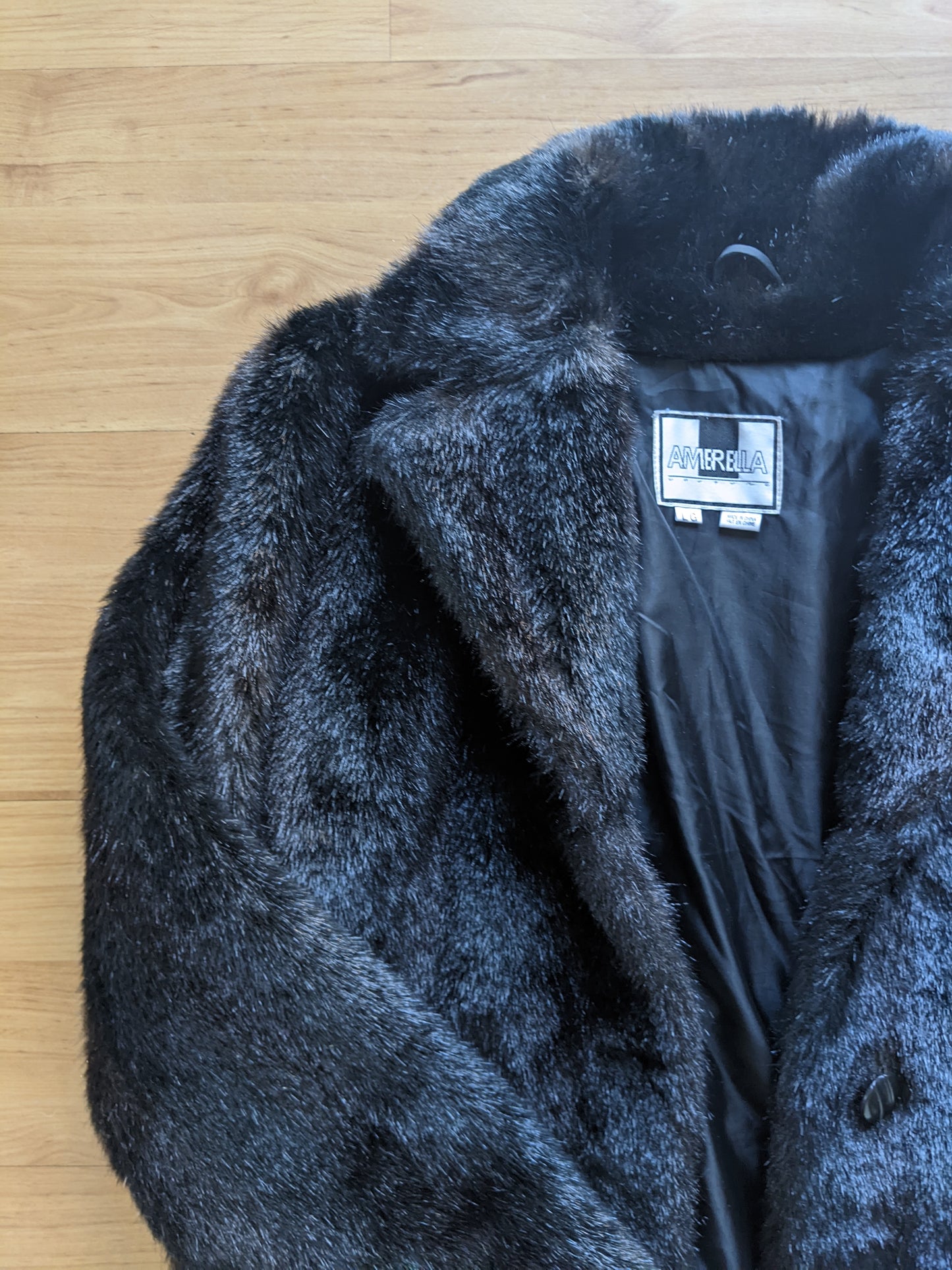 Amerella Couture black faux fur jacket sz Lrg.