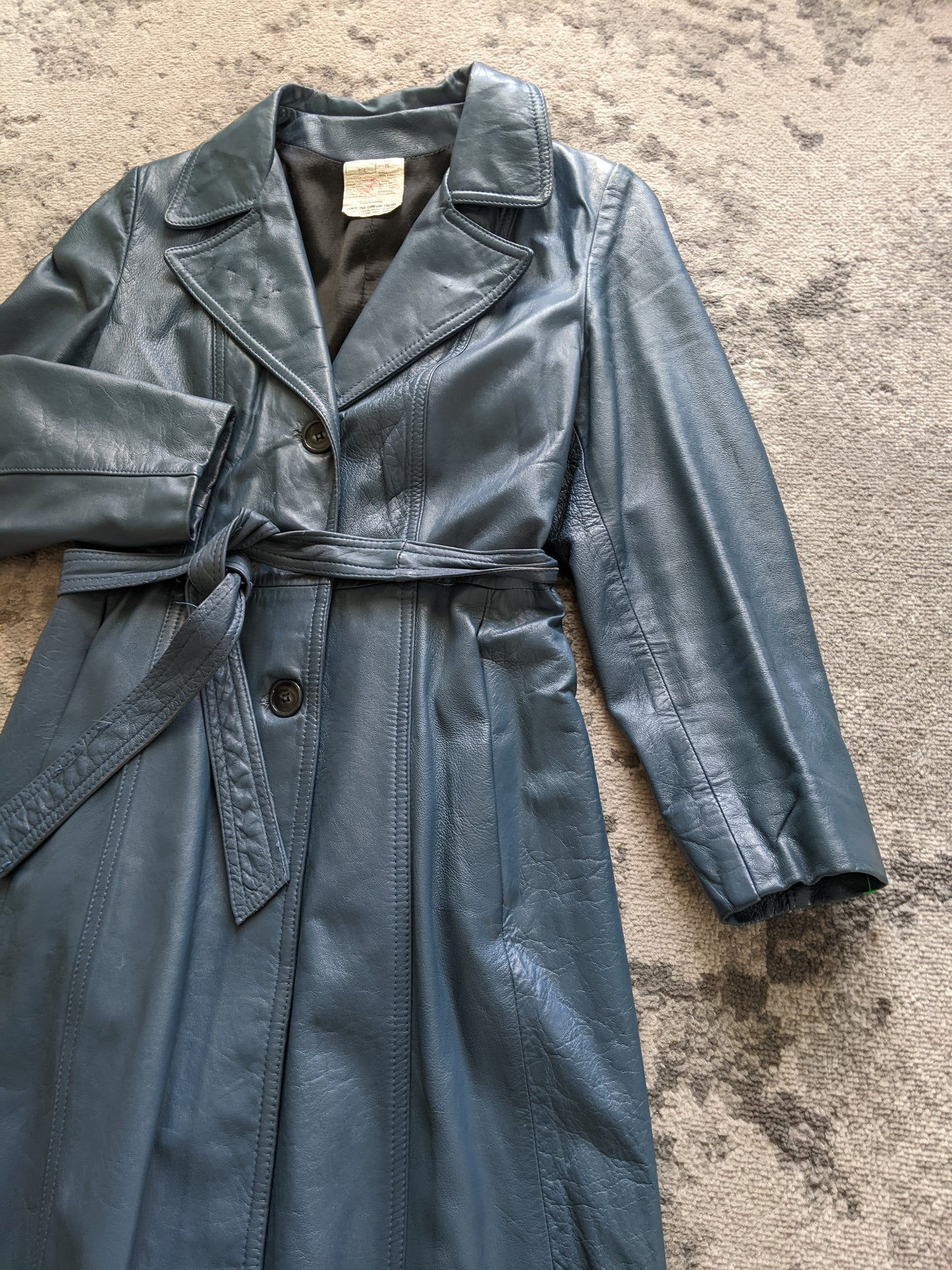 Vintage blue genuine leather trench coat sz 16 (fits like S/M!)