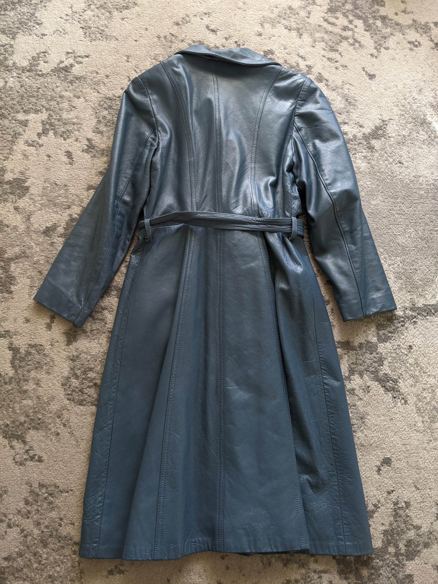 Vintage blue genuine leather trench coat sz 16 (fits like S/M!)