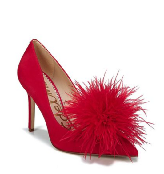 Sam Edelman Haide Red Suede Heels With Ostrich Poof Pom Poms
Sz 9