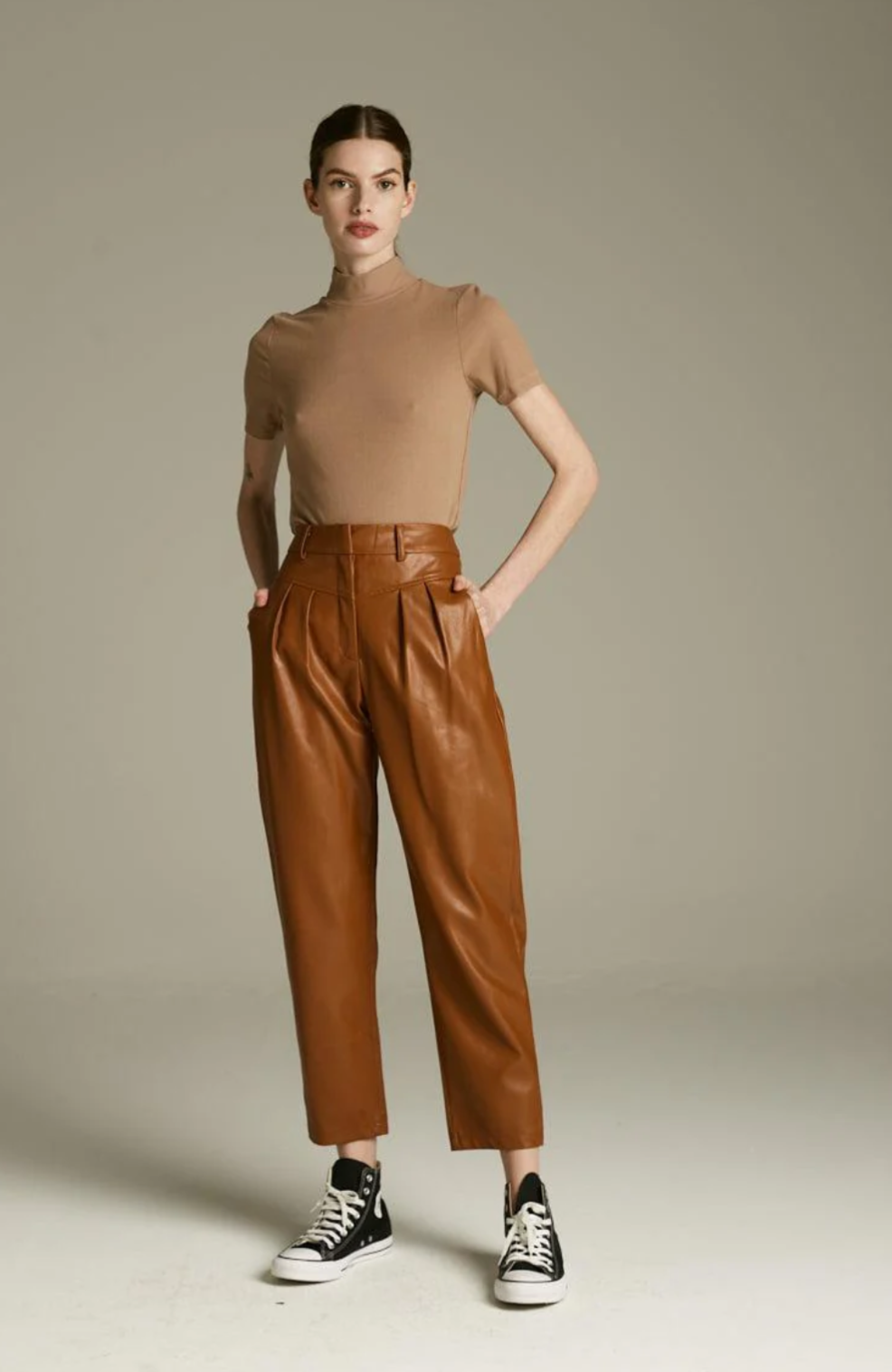 NWOT Deluc Western pleat faux leather trousers sz XS