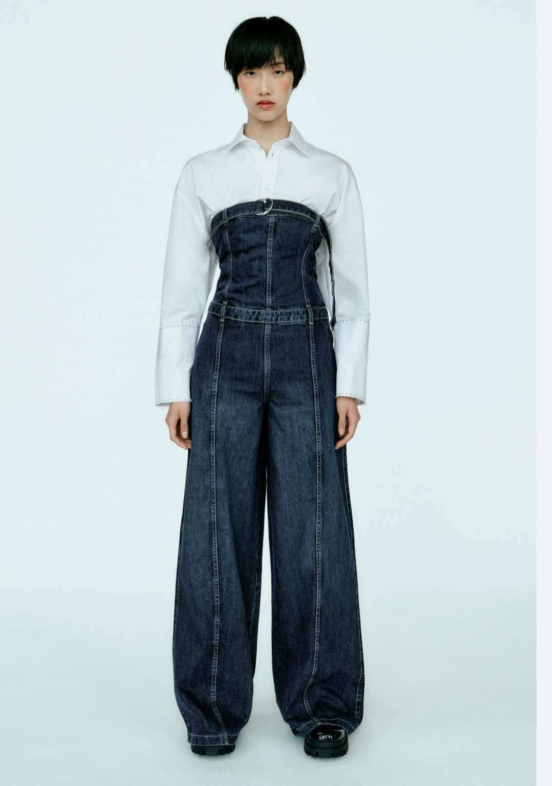 NWT! Zara strapless denim wide leg jumpsuit size XL.