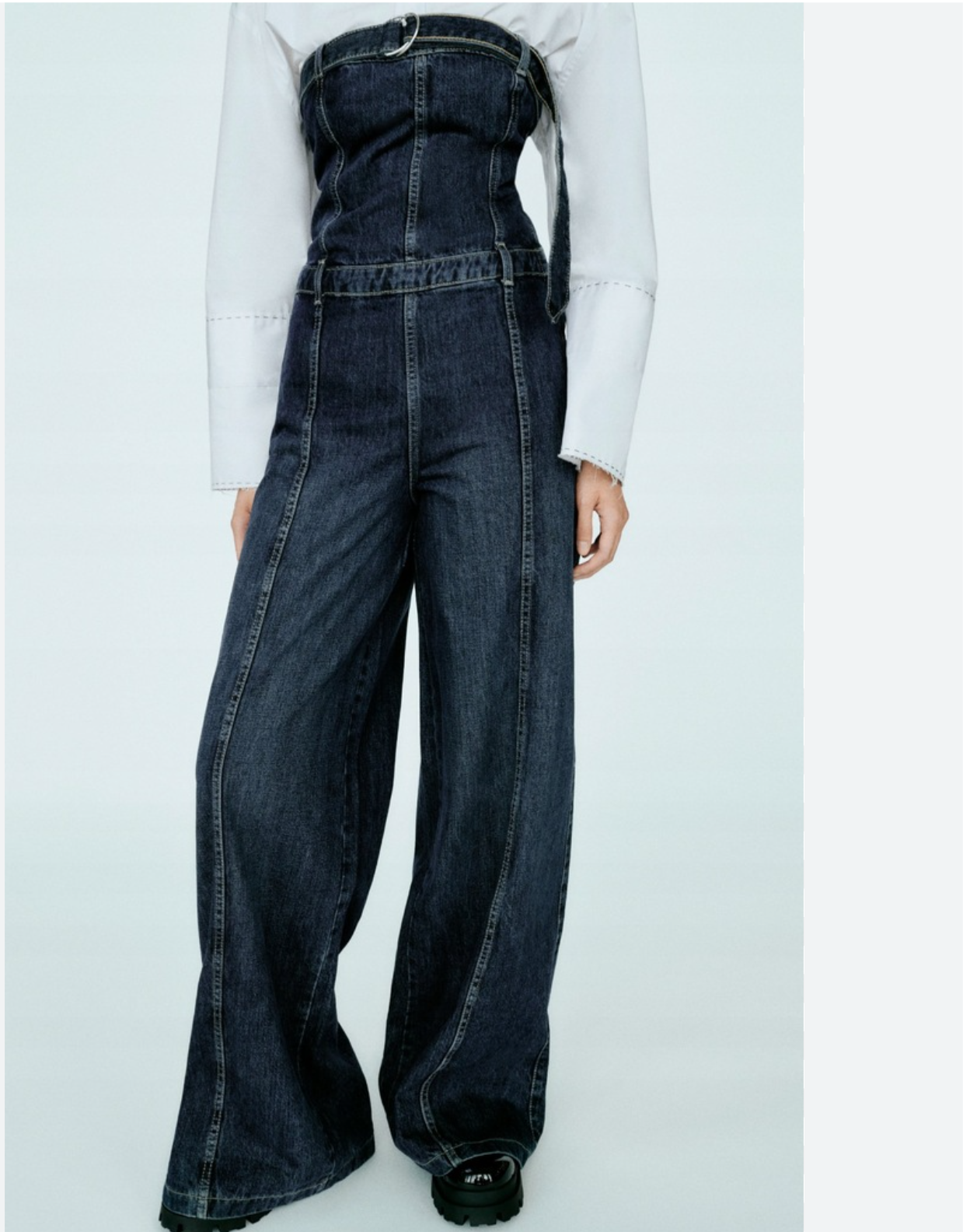 NWT! Zara strapless denim wide leg jumpsuit size XL.