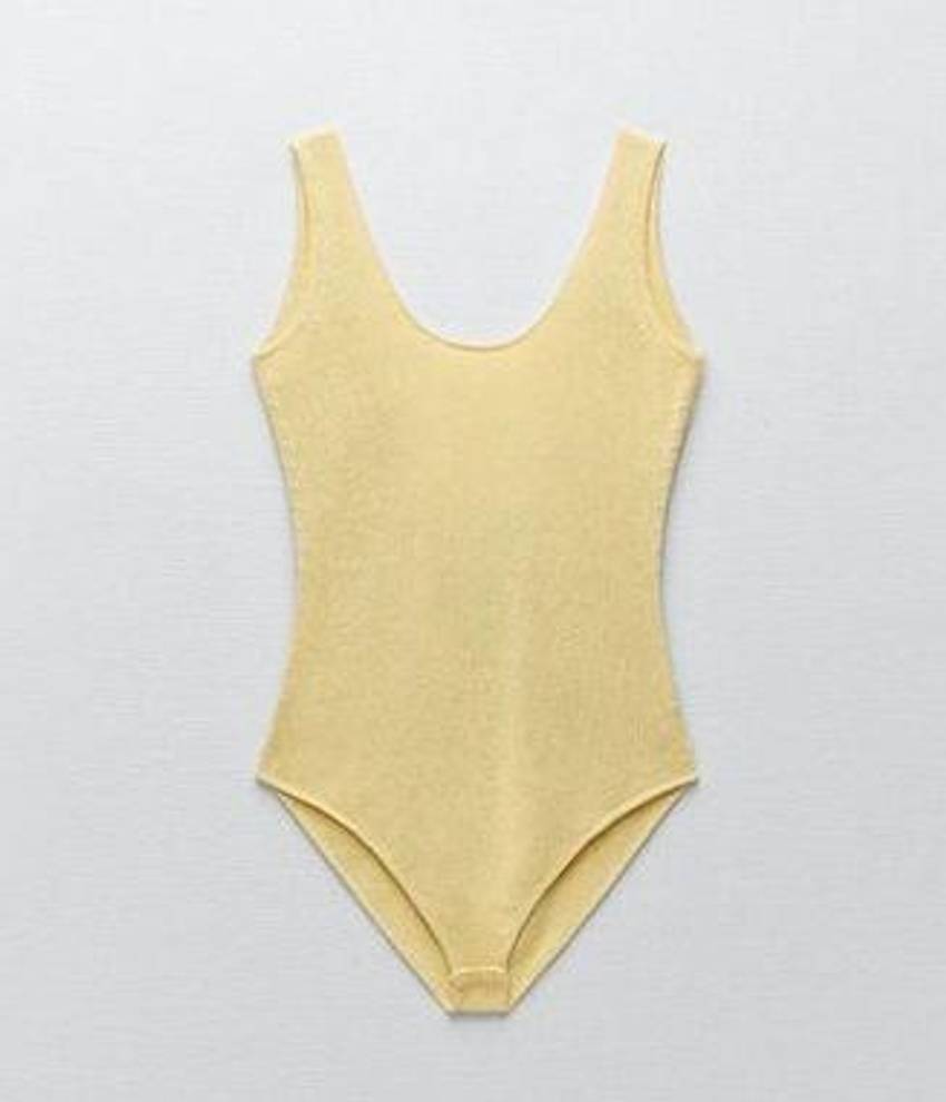 NWOT! Zara knit yellow low back bodysuit sz Small