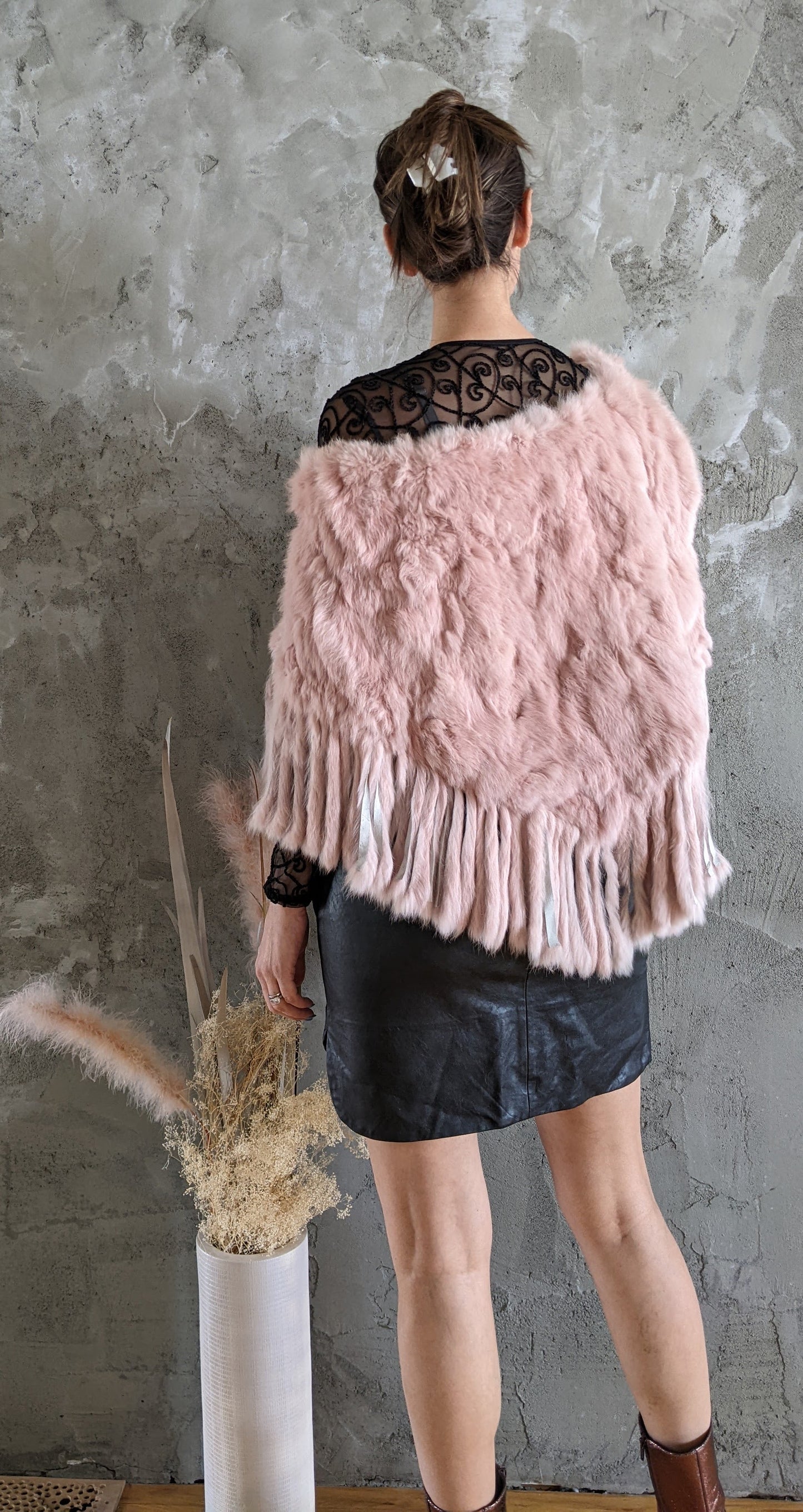 Blanc Noir rabbit fur cape. One size.